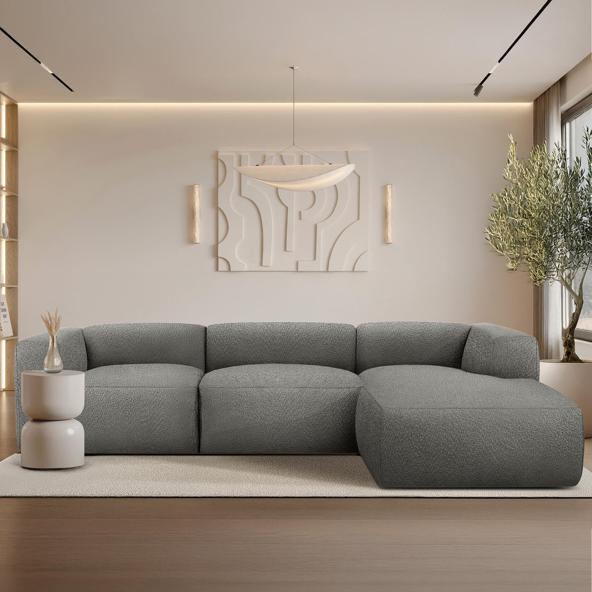 ECKSOFA RECHTS BUFFO, Stahlgrau - Grau, Holz/Holzwerkstoff (285/176cm) - KONSIMO®