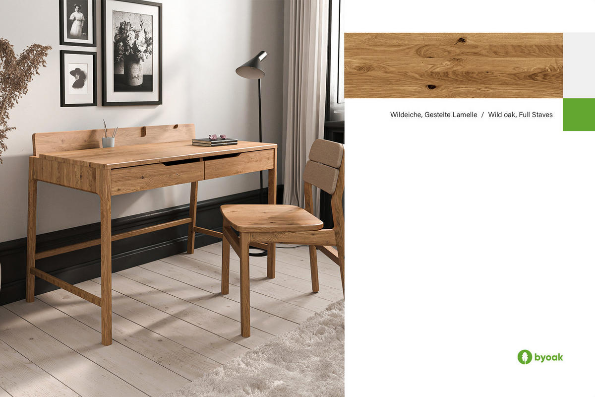 SCHREIBTISCH PAUL - Wildeiche, Holz (65/120/86cm) - byoak