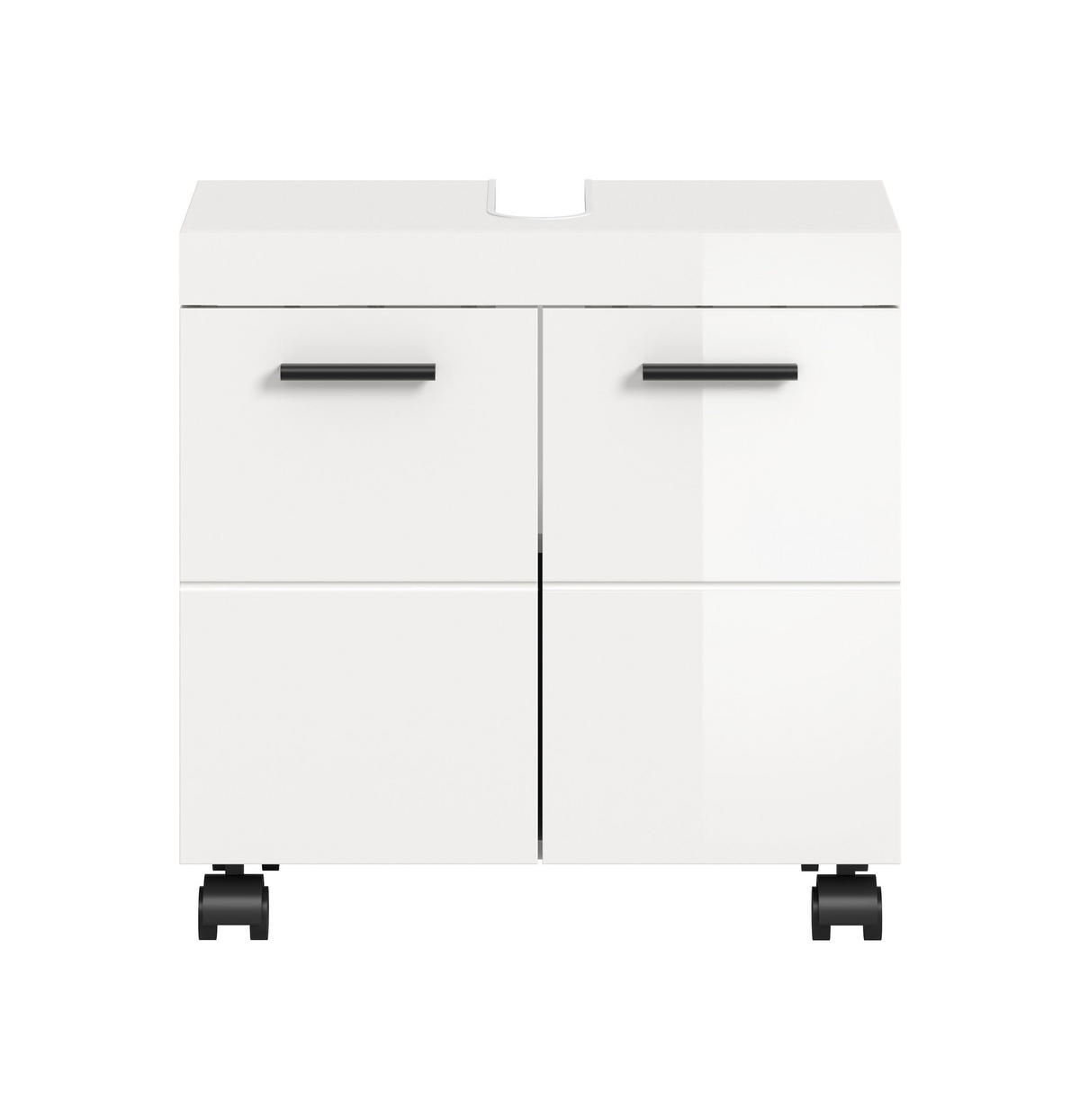 WASCHBECKENUNTERSCHRANK auf Rollen NOVA (B/H/T: ca. 60/58/30 cm) in Weiß/weiß hochglanz - Weiß, Holzwerkstoff (60/58/30cm)