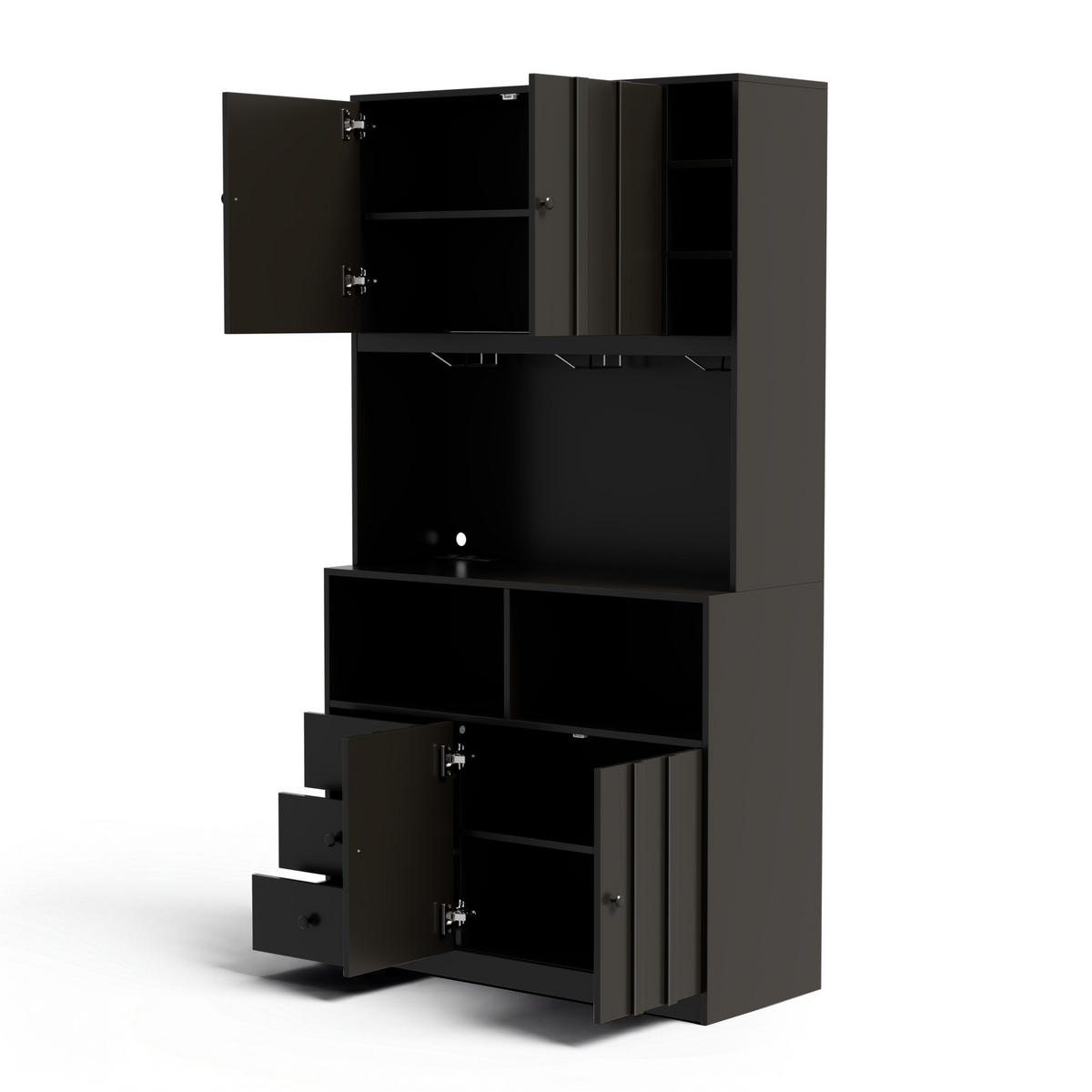 BUFFET 180 cm MDF Schwarz mit RGB-LED, Weinglashalter und Vitrine - Schwarz, Holzwerkstoff (40/180/100cm) - Korfee