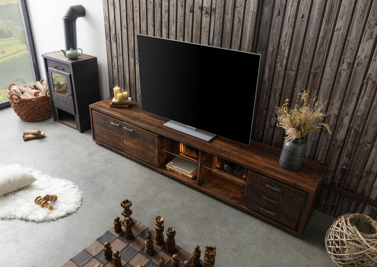TV-BOARD Akazie 235x40x47 dunkelbraun lackiert BARK #216 - Dunkelbraun, Holz (235/47/40cm) - Massivmoebel24