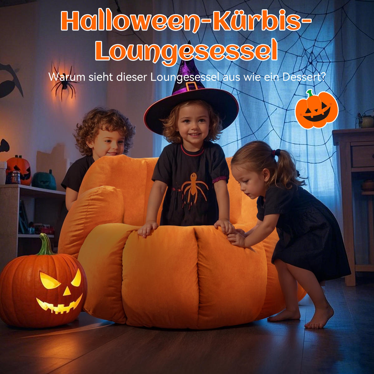 SITZSACK Kürbis Halloween-Stil orange - Orange, Textil (100/80/100cm) - Vercart