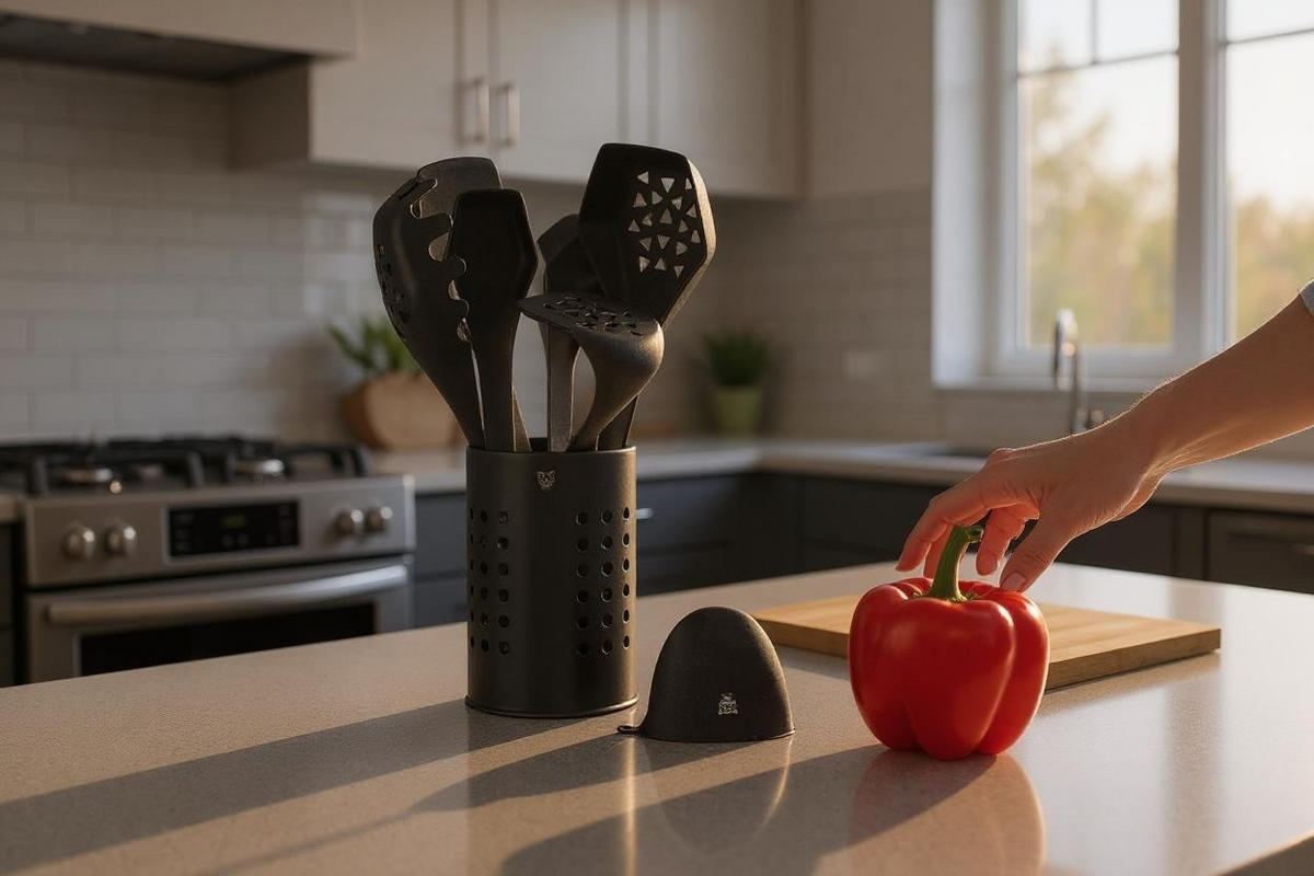 KÜCHENUTENSILIEN-SET aus Thermoplast JESPER - 9-teilig - Anthrazit, Kunststoff - Björn