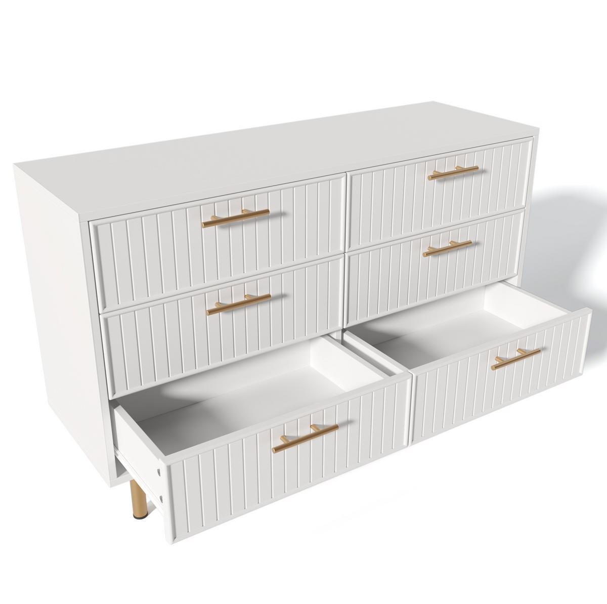 KOMODA 120/40/75 cm od iverice bijela sa 6 ladica i metalnim postoljem - bijela, drvni materijal (120/40/75cm) - Modenvie