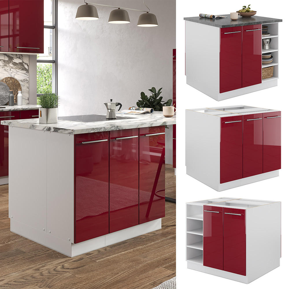 KÜCHENINSEL Fame-Line Bordeaux Hochglanz/Weiß 90 cm ohne AP - Bordeaux/Weiß, Holzwerkstoff (90/82/82cm) - Vicco