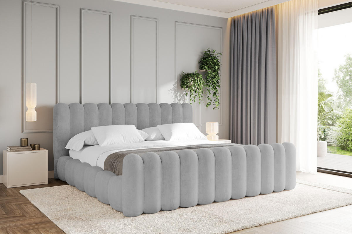 POLSTERBETT mit Bettkasten, Fußteil und Lattenrost, Boxbett ohne Matratze - SENA-Z 200x200 Grau - Hellgrau, Holzwerkstoff/Textil (200/200cm) - ALTDECOR