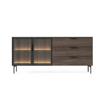 KOMMODE Ilumi Eiche Dunin, Zweitürig, mit Schubladen - Eichefarben/Schwarz, Holzwerkstoff/Metall (181/83/39cm) - Bettso