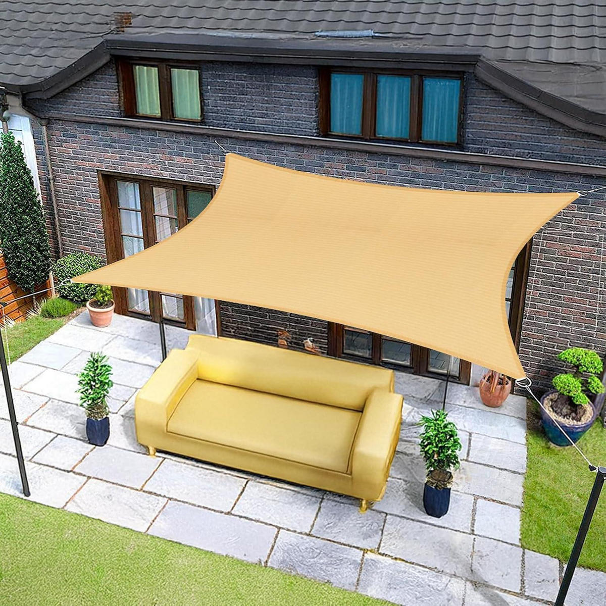 SONNENSEGEL Rechteckig 2 x 4 m Wasserdicht UV-Schutz 95% Sand - Sandfarben, Textil (200/400cm)