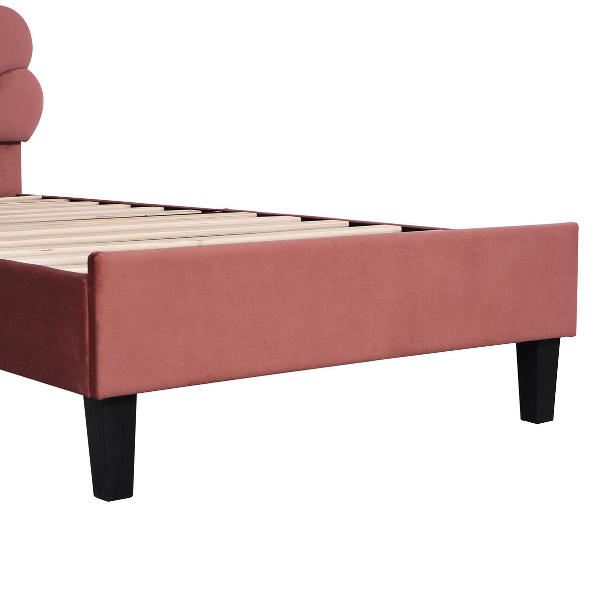 POLSTERBETT 90/200 cm Bohnenrot mit Kopfteil in Blumenform - Dunkelrosa, Textil (90/200cm) - OKWISH