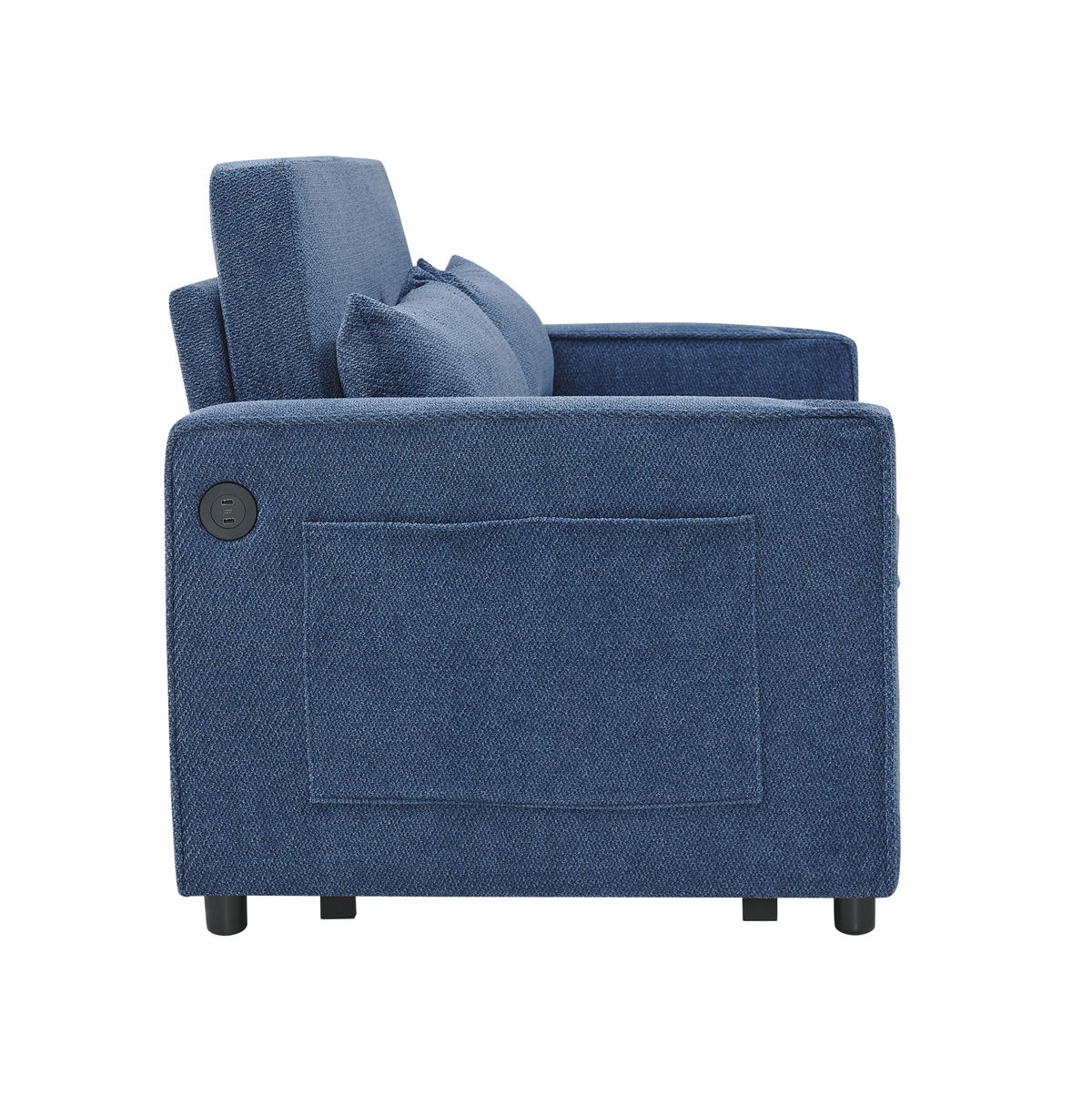 SCHLAFSOFA 3-in-1 aus Holz und Stoff mit USB-Ladefunktion Blau - Dunkelblau, Holz (134/73/195cm) - Modenvie