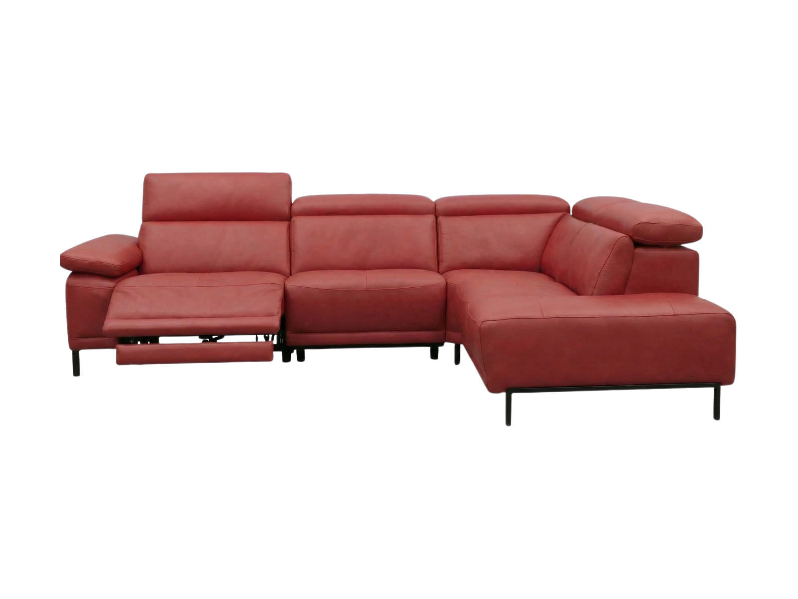 ECKSOFA Linus Echtleder mit 1 x Relaxfunktion Rot - Rot, Leder/Metall (262/220cm)