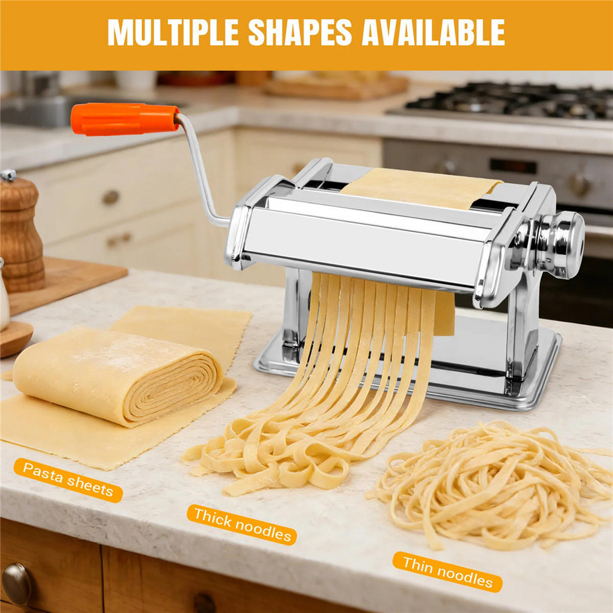 NUDELMASCHINE Edelstahl 9-Stufen Spaghetti Lasagne - Silberfarben, Metall (13/13.5/20cm) - Bextcok