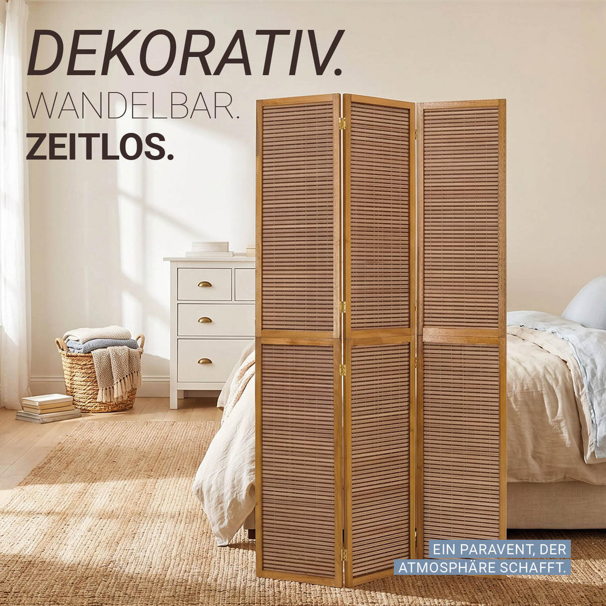 PARAVENT 3-tlg. 132/175 cm Braun Bambuslamellen - Braun, Holz (132/175/2cm) - Homestyle4u