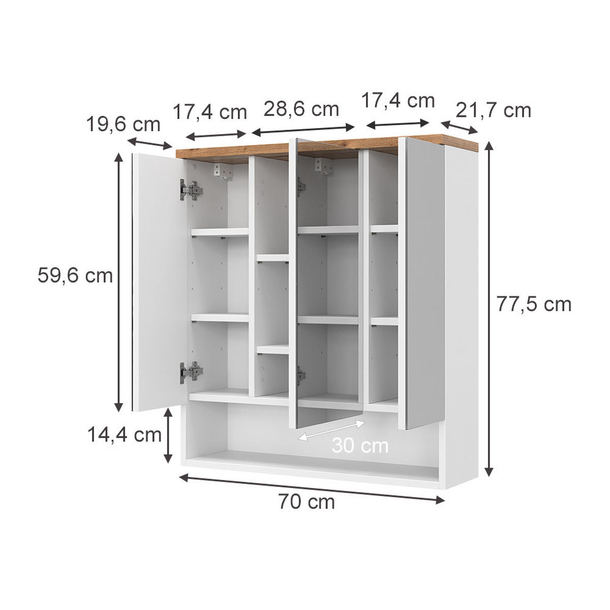 Weiß/Eiche Artisan, Holzwerkstoff (70/77.5/21.7cm) - Vicco