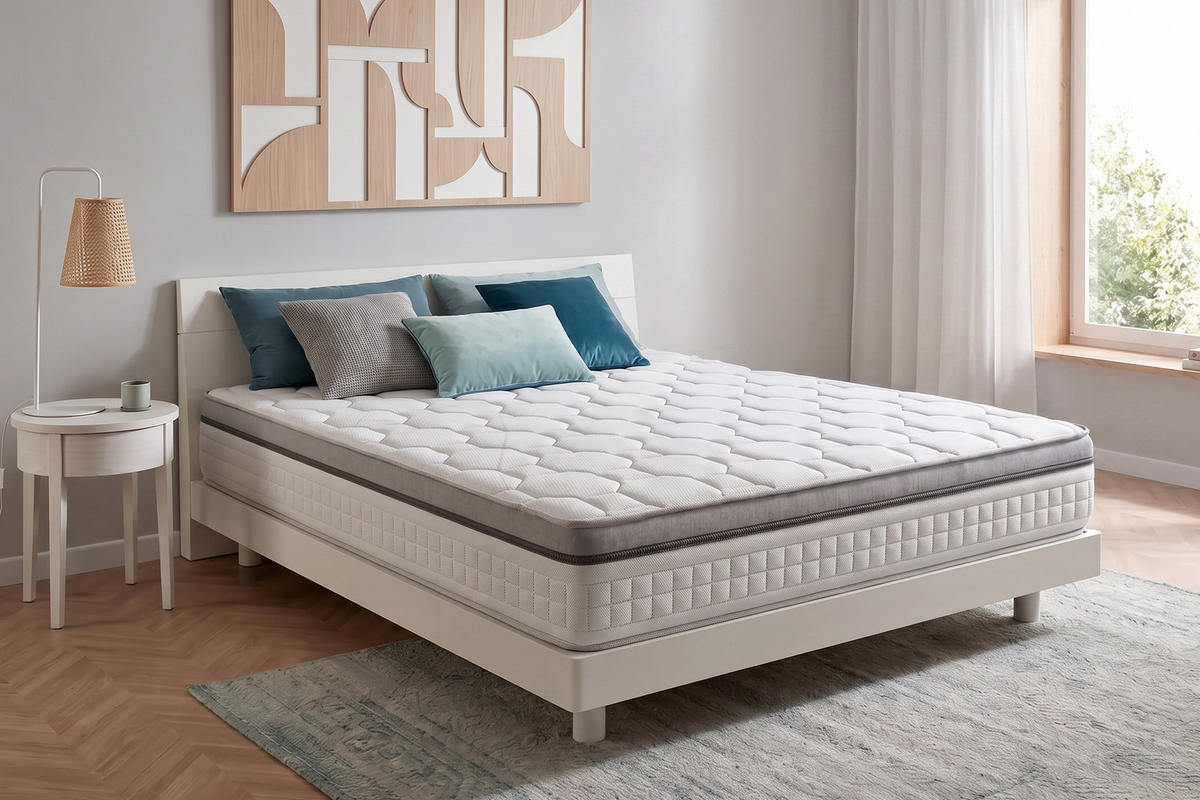 MATRATZE Grand Spring Hotel - 200X200 cm- Härtegrad H3/H4 - Weiß, Textil (200/200cm) - Moonia