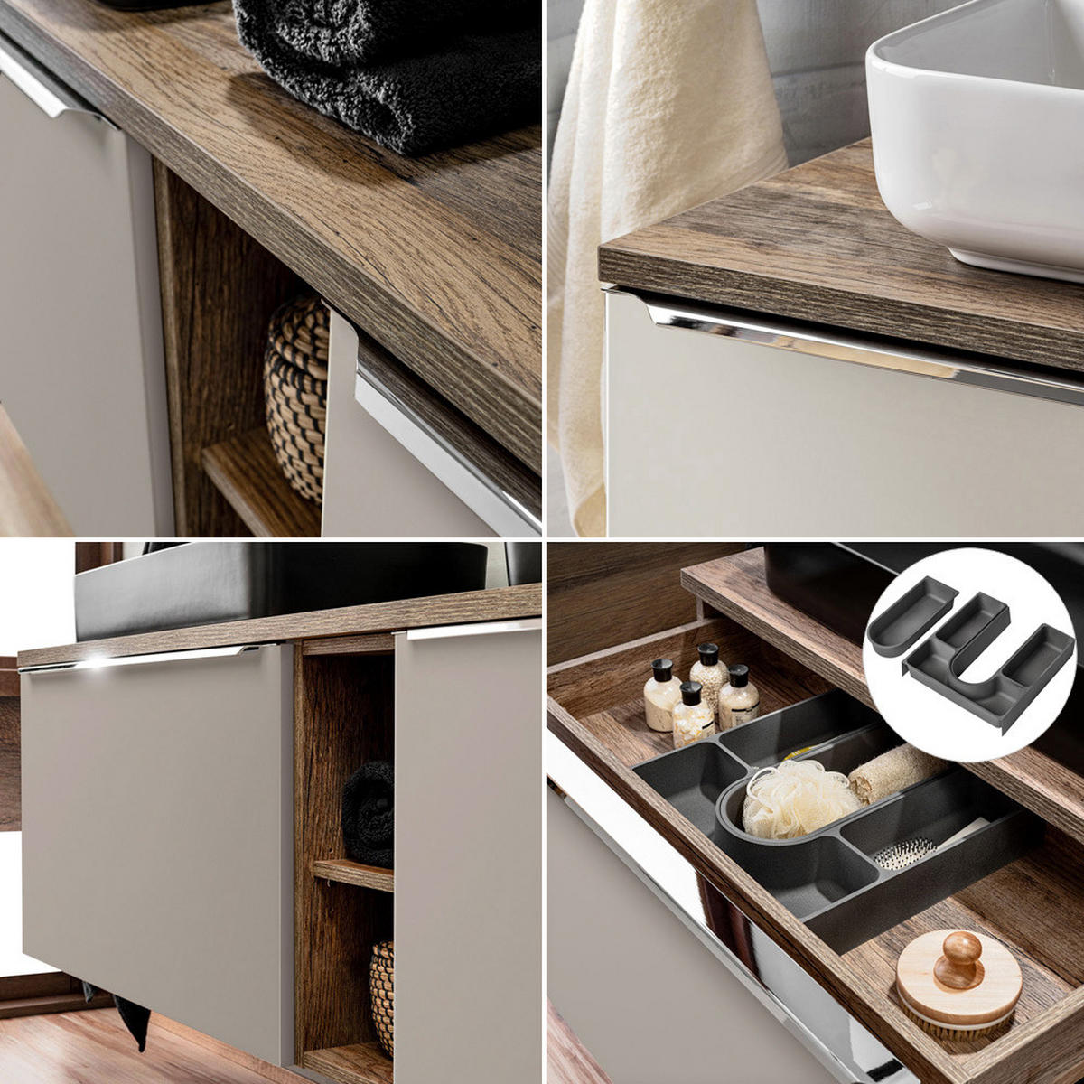 BADMÖBEL-SET 11-TLG. Puebla-56 - Beige, Holzwerkstoff (180/200/46cm) - Lomado