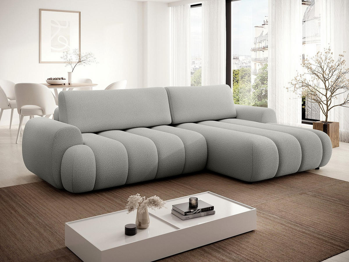 ECKSOFA mit Schlaffunktion - Ecke rechts - Stoff - Hellgrau - FRIDORA - Hellgrau, Textil (272/168cm) - Vente-Unique