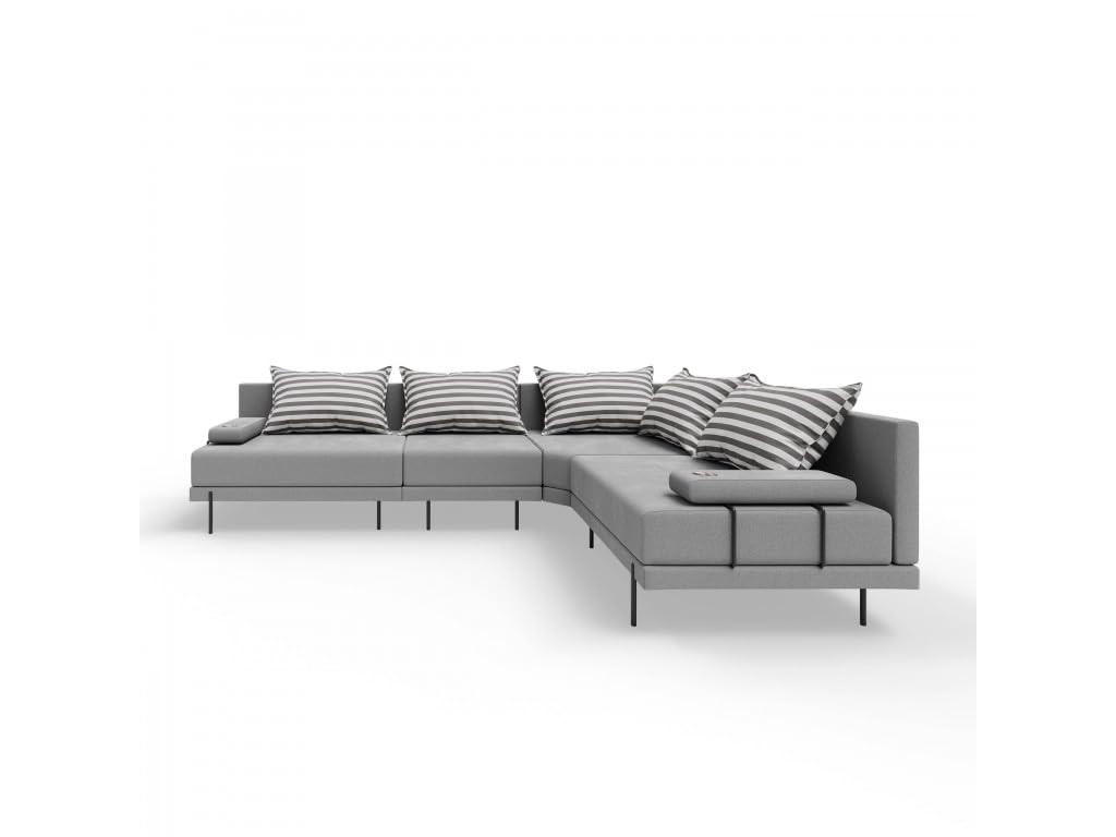 GARTENSOFA BAHAMA M - Rechts - Wetterfeste Balkonmöbel & Terrassenmöbel Außen - Moderne Lounge Möbel für Garten - Balkon & Terrasse - Grau gestreift - Grau, Kunststoff (298/75/222cm) - Trada