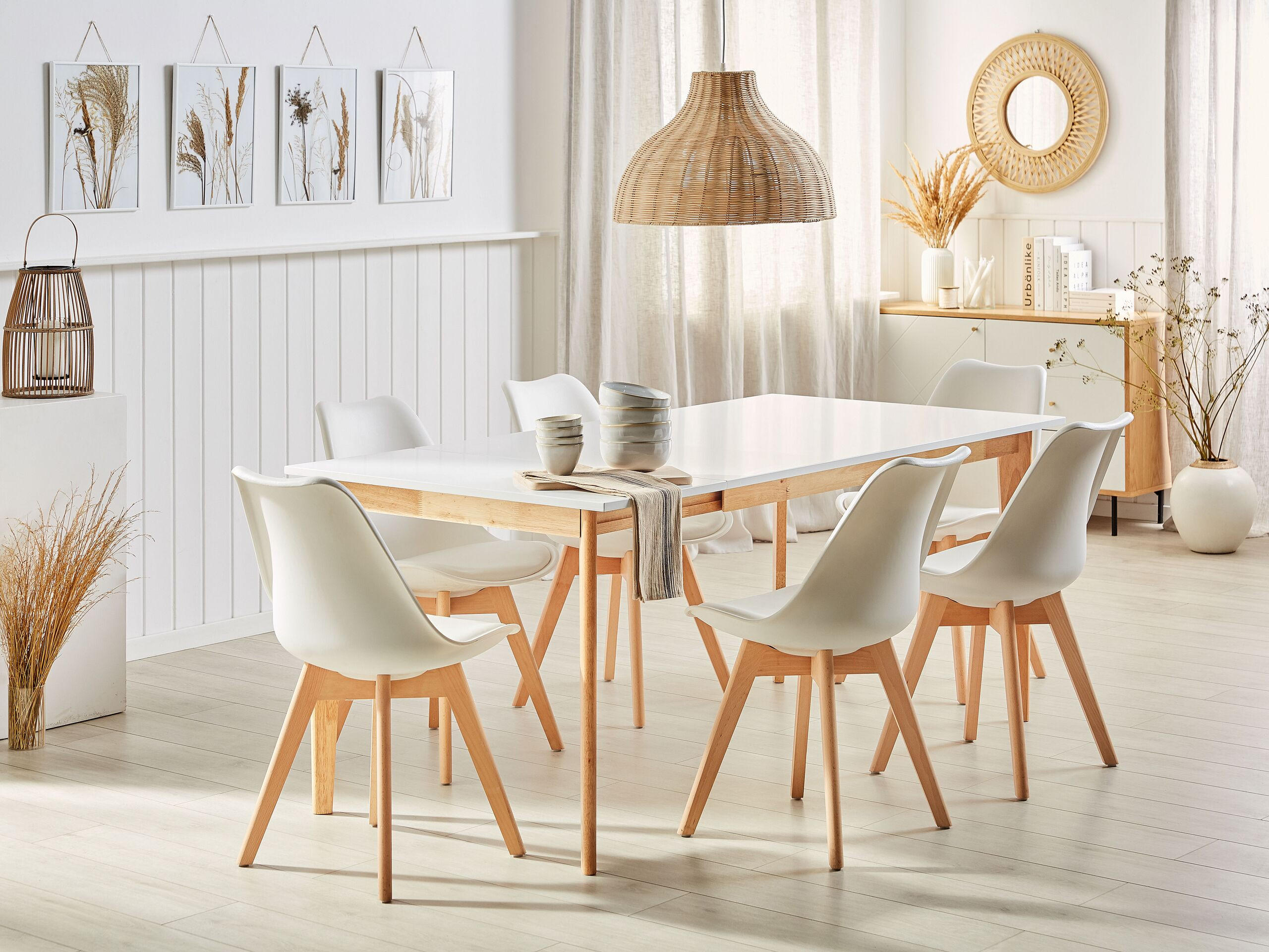ESSTISCH 140-180/90/75 cm Weiß, Hellbraun Rechteckig Sola - Weiß, Holzwerkstoff (180/90/75cm) - Beliani
