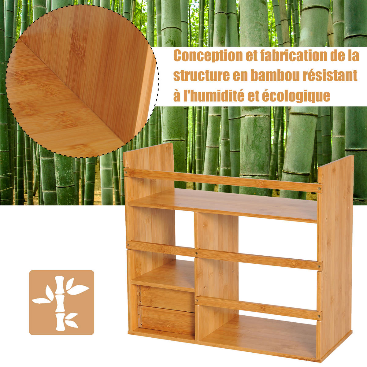 REGAL DE-16658 3 Ebenen, 2 Schubladen Bambus Natur - Braun, Holzwerkstoff (20/46/48cm) - ComfortXL