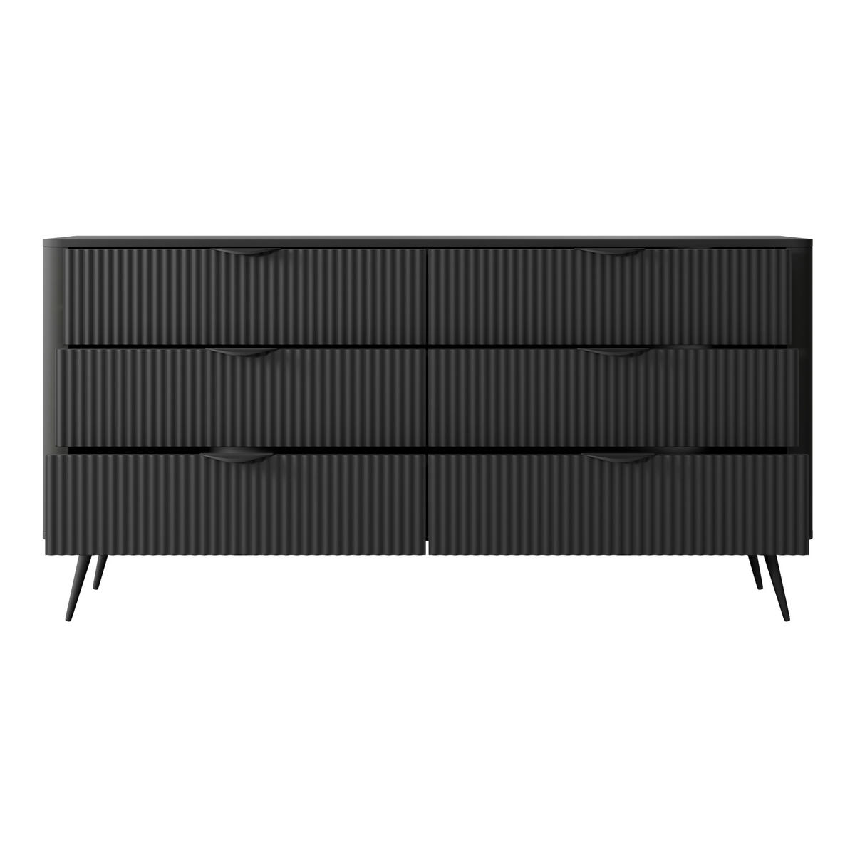 SIDEBOARD LEKNES KOM1 Reliefierte Fronten aus MDF-Platte Schwarz Schwarz - Schwarz, Glas/Holzwerkstoff (163/81/38cm) - Komodee