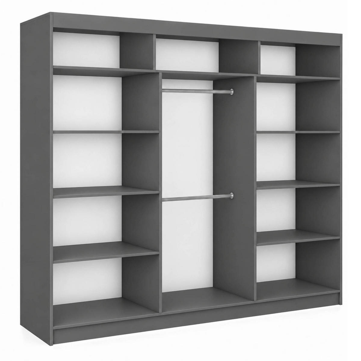 SCHWEBETÜRENSCHRANK Debra 240/216/61 graphit mit Spiegel - Graphitfarben, Holzwerkstoff (240/216/61cm) - Beautysofa