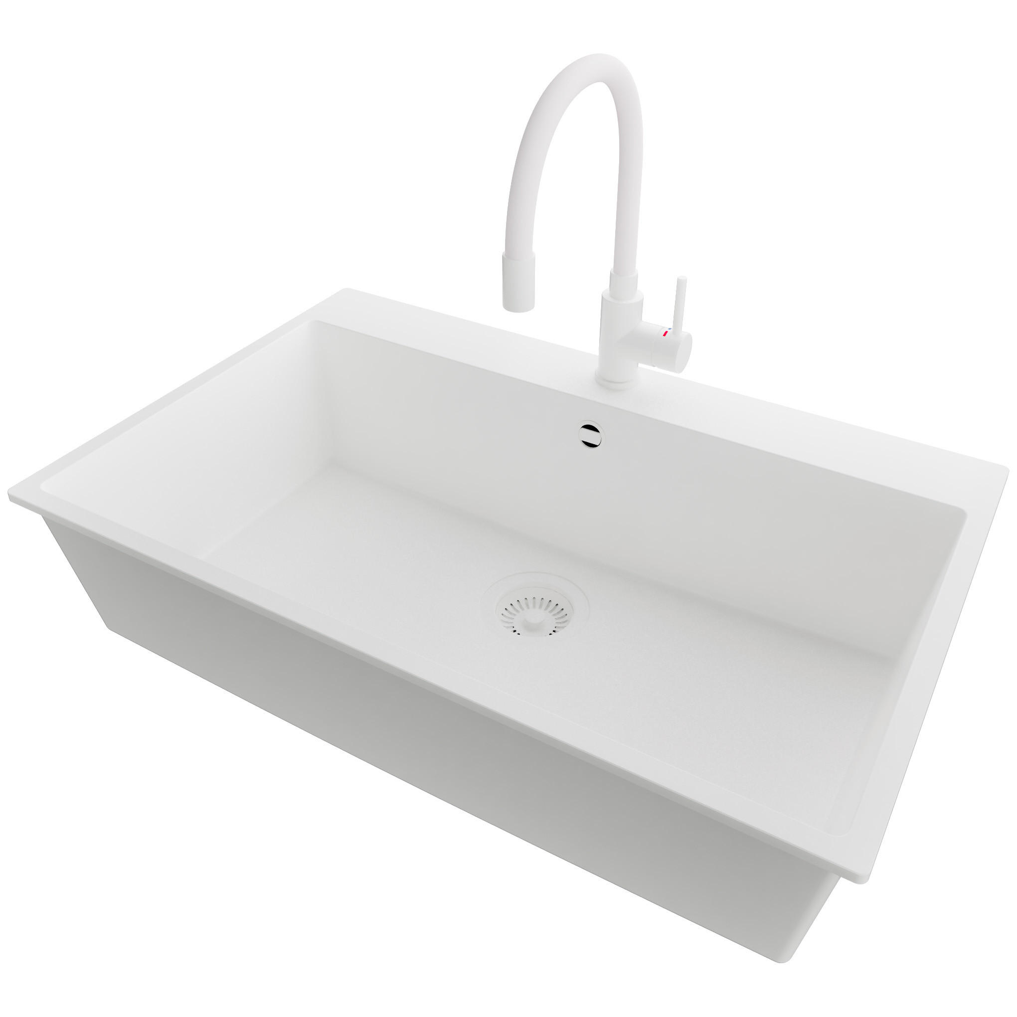 GRANITSPÜLE Riga, 2-er set Alles Weiß 78/50 cm 1 Becken + Küchenarmatur 38/14 cm + Ablauf-Set ab 80er Unterschrank - Weiß, Kunststoff (78/20/50cm) - Primagran