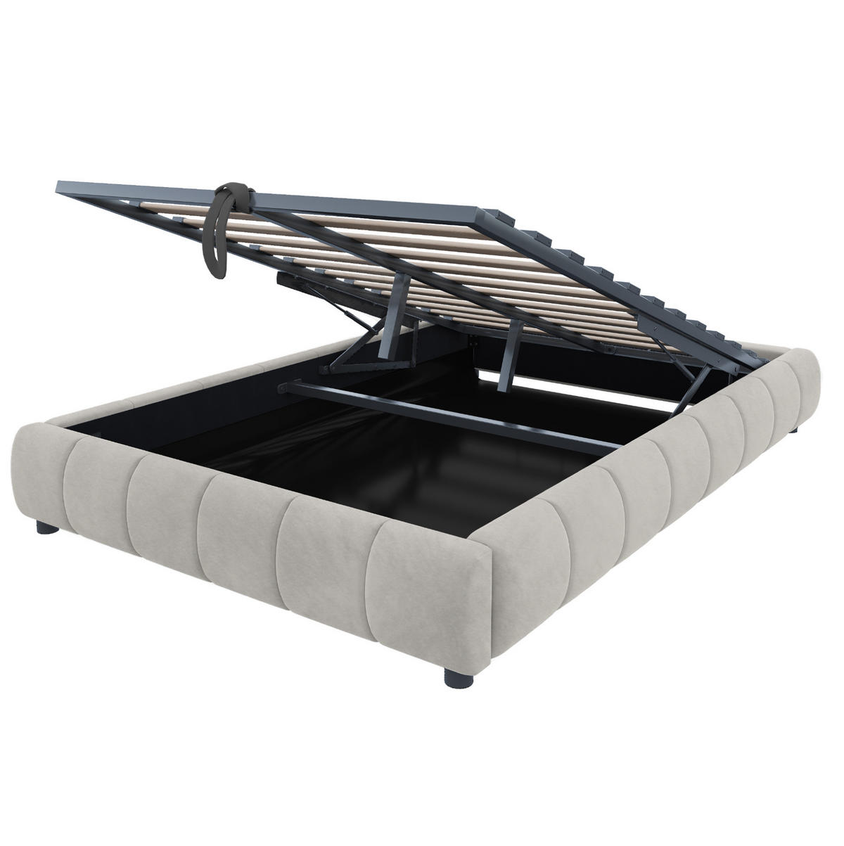 POLSTERBETT 140/200 cm Beige ohne Kopfteil mit LED-Lichtleiste und hydraulischem Stauraum - Beige, Textil (140/200cm) - OKWISH