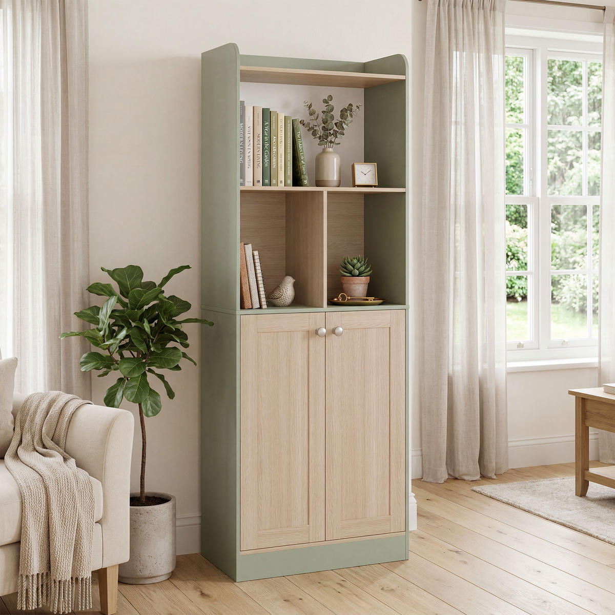 AKTENREGAL DE-14529 5 Ebenen mit 2 Türen, zweifarbig Grün/Naturholz - Grün, Holzwerkstoff (30/161.2/60cm) - ComfortXL