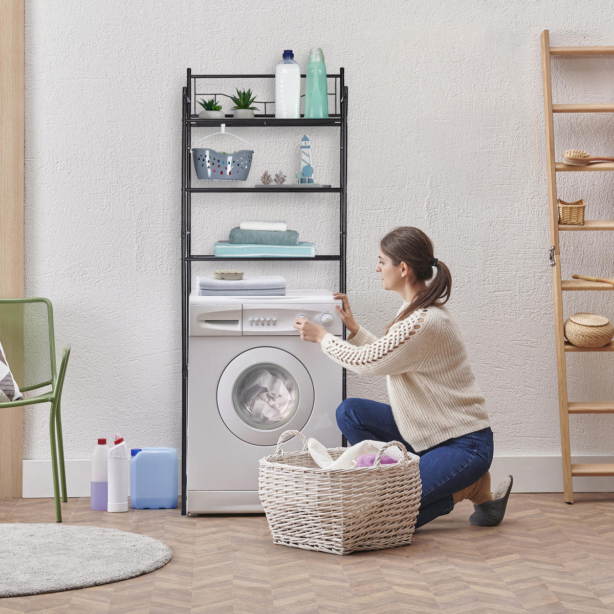 NADSTAVBOVÁ polica - čierna, kov/plast (58/165/25cm) - Relaxdays