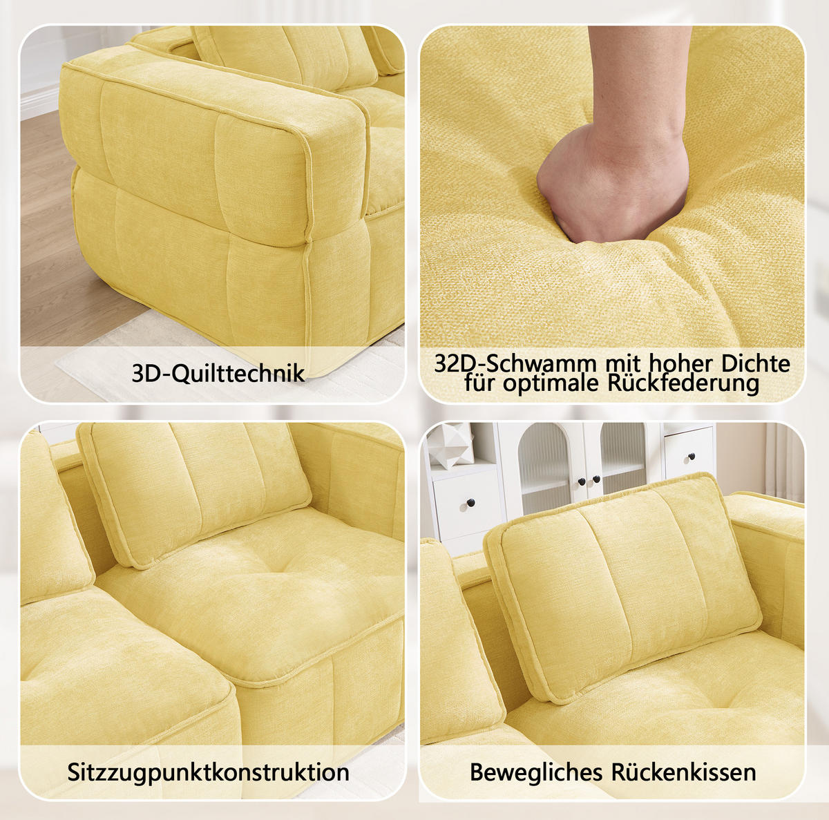 SOFA 198/93/67 cm in Gelb, modular, rahmenlos und mit tiefer Sitzfläche - Gelb, Kunststoff (93/67/198cm) - Flora Grace