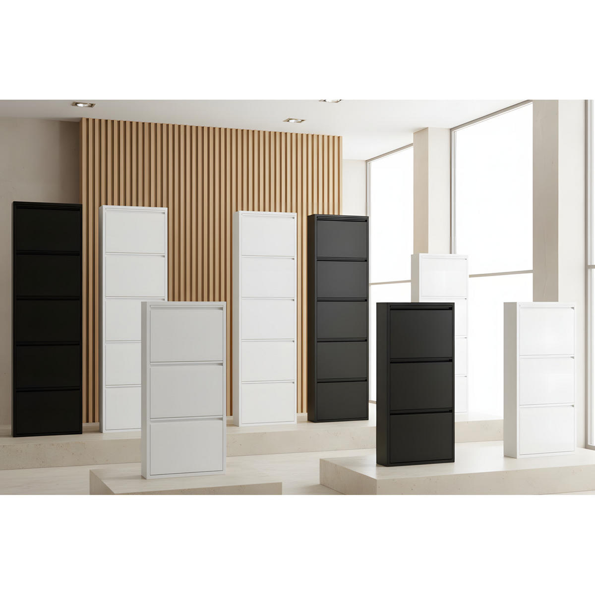 SKOSKÅP Pisa 50 x 16 x 173 cm – svart - Svart, Träbaserade material/Metall (50/173/16cm) - ebuy24