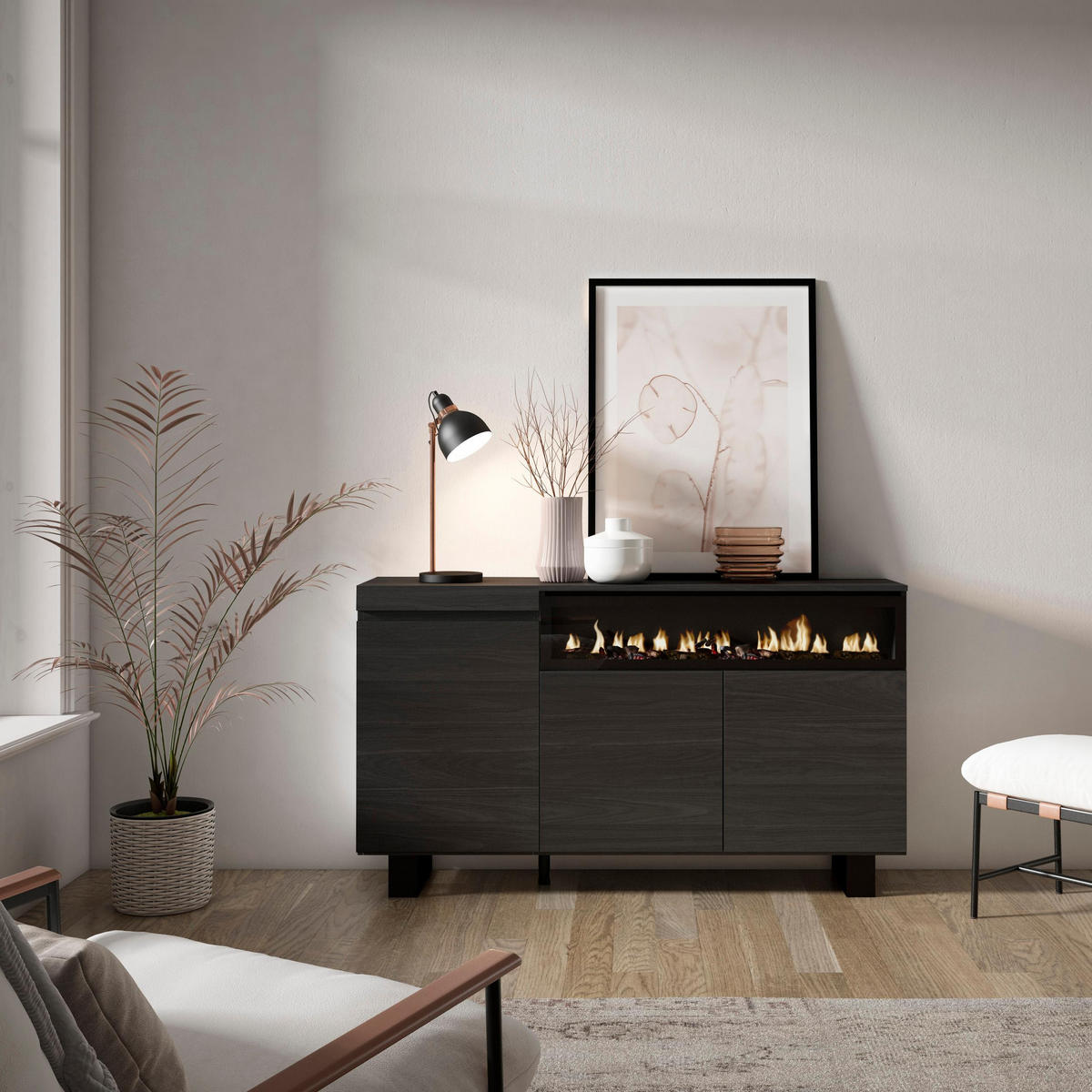 SIDEBOARD schwarz, 150/35/87cm - Schwarz, Holzwerkstoff (150/87/35cm) - Skraut Home