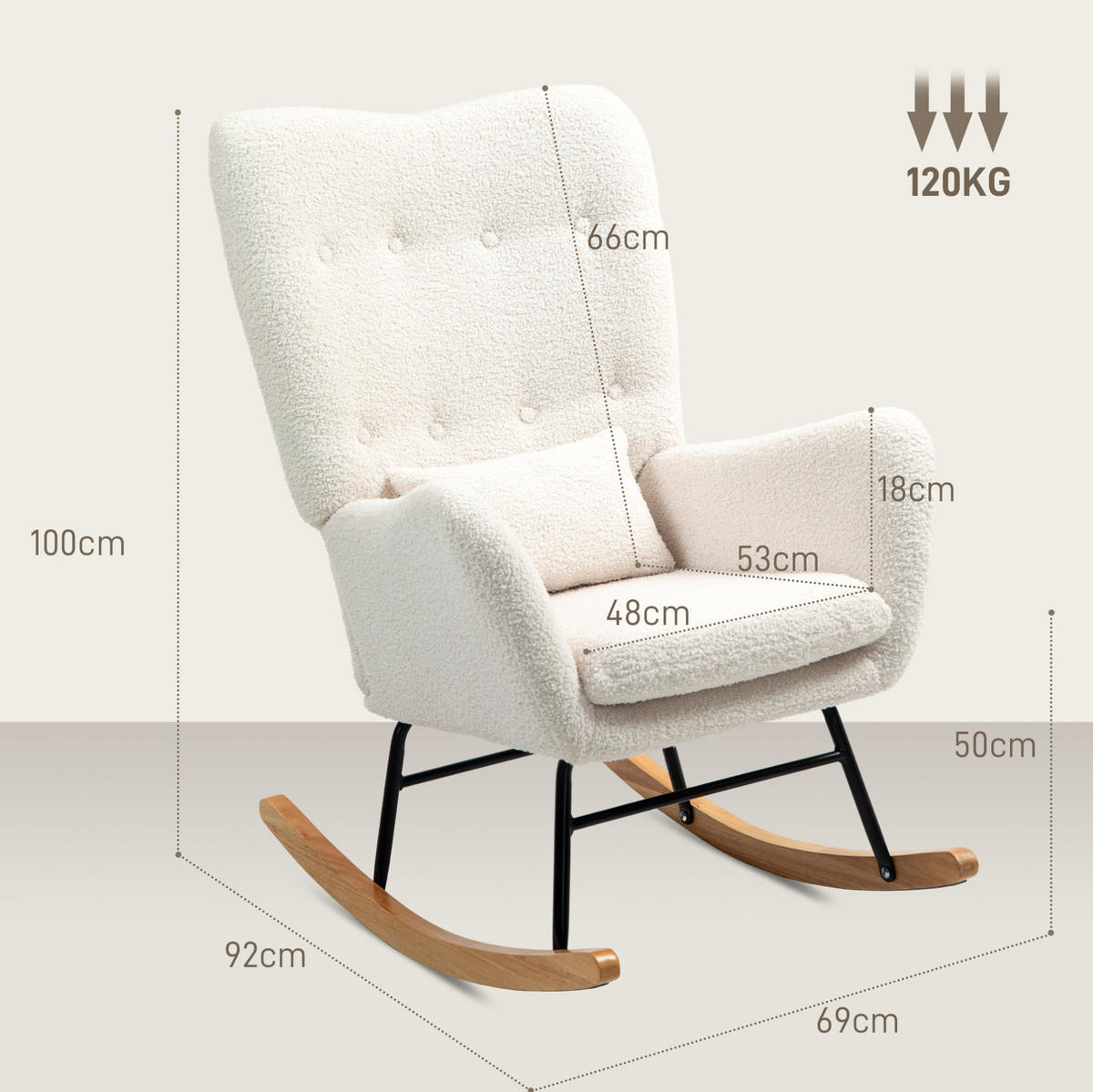 HOUPACÍ křeslo 69/92/100 cm s područkami a bederním polštářkem, pěna, Krémově bílá - krémová, textil (69/100/92cm) - Redom