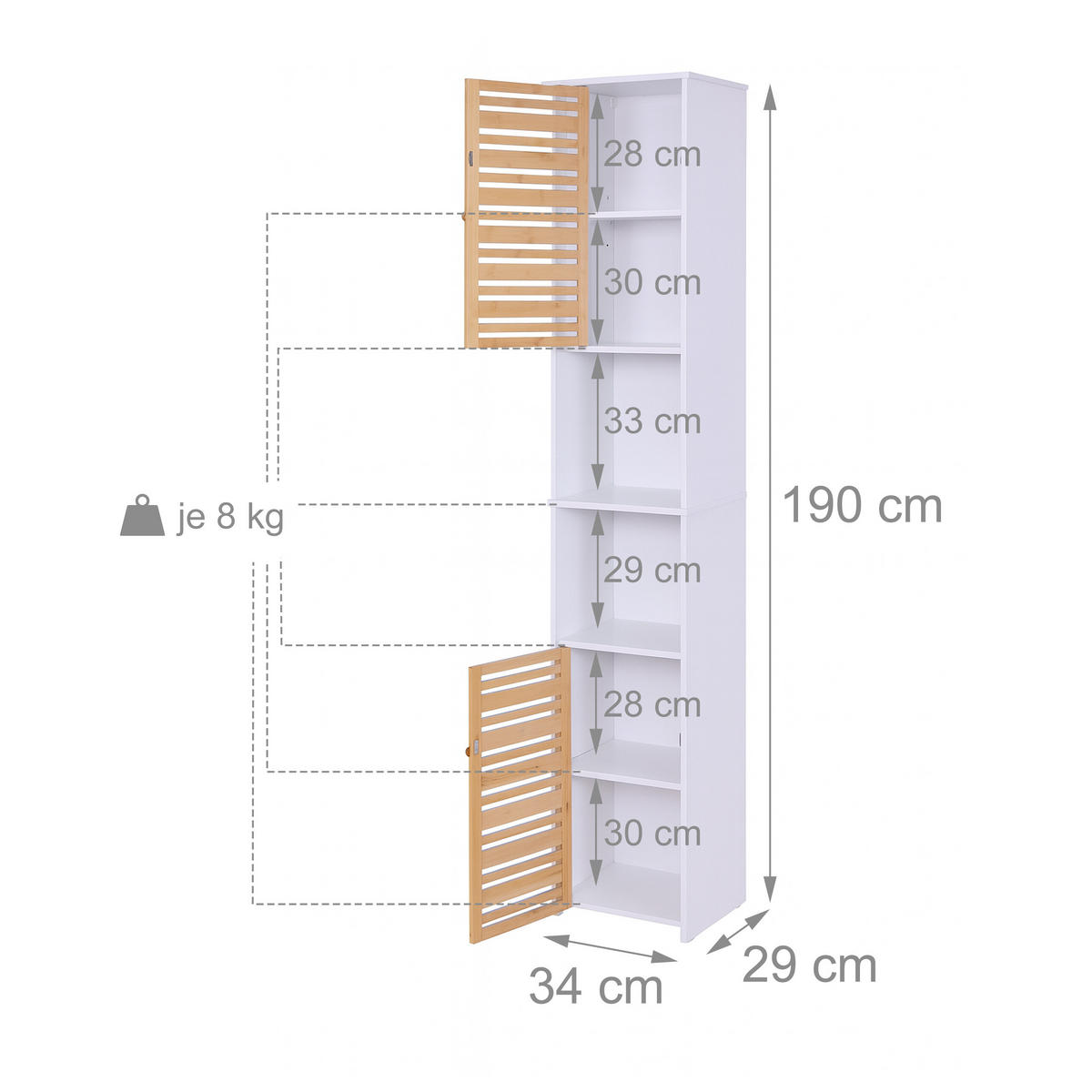 BADEZIMMERSCHRANK - Multicolor, Holz/Holzwerkstoff (34/190/29cm) - Relaxdays