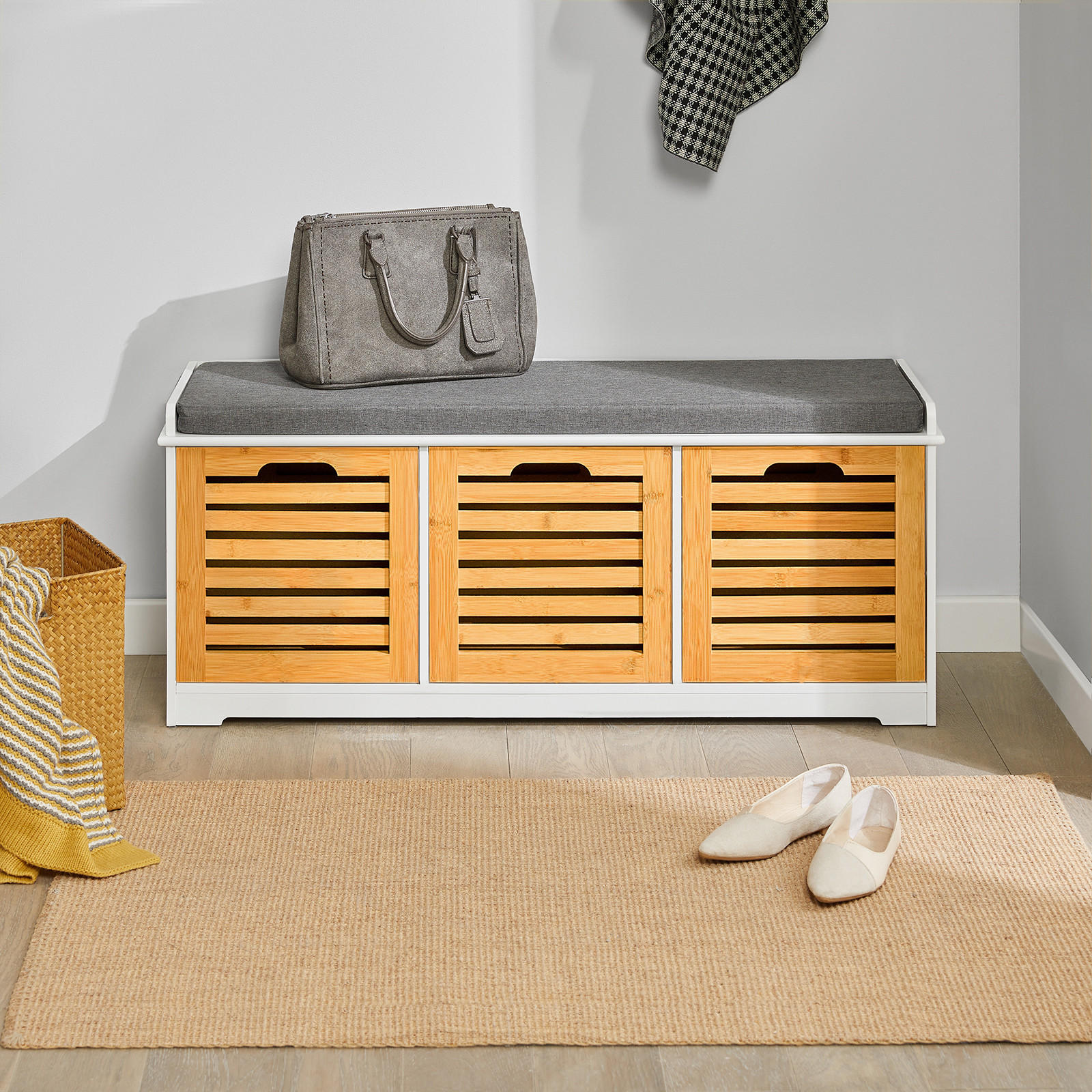 SCHUHBANK Weiß-Natur - Naturfarben, Holzwerkstoff (105/43/35cm) - SoBuy