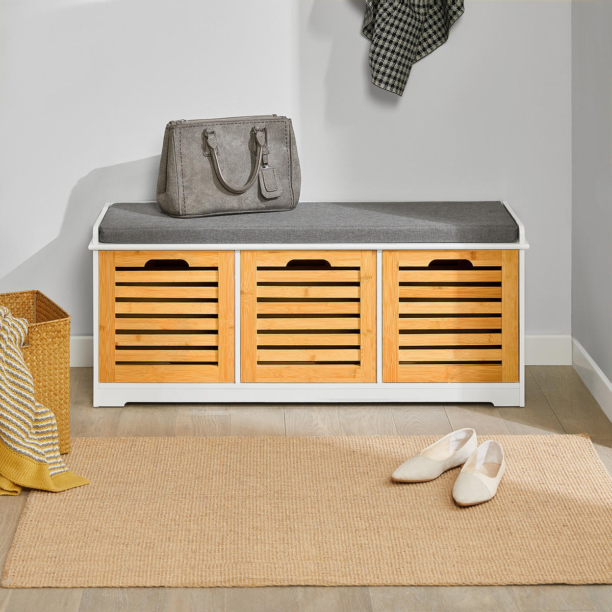 SCHUHBANK Weiß-Natur - Naturfarben, Holzwerkstoff (105/43/35cm) - SoBuy
