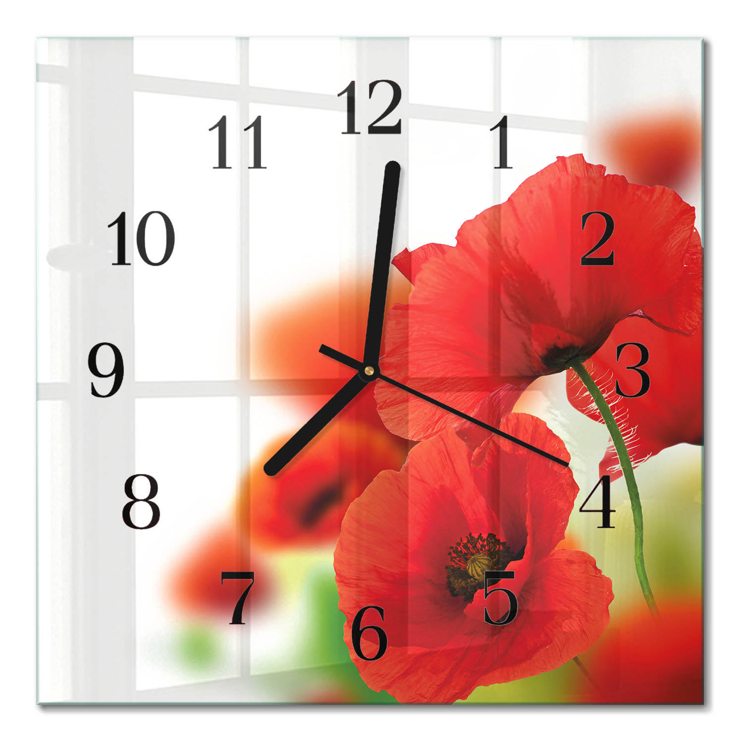 WANDUHR 30x30 cm - Mohnblumen - Rot, Glas (30/30/0.4cm) - TULUP