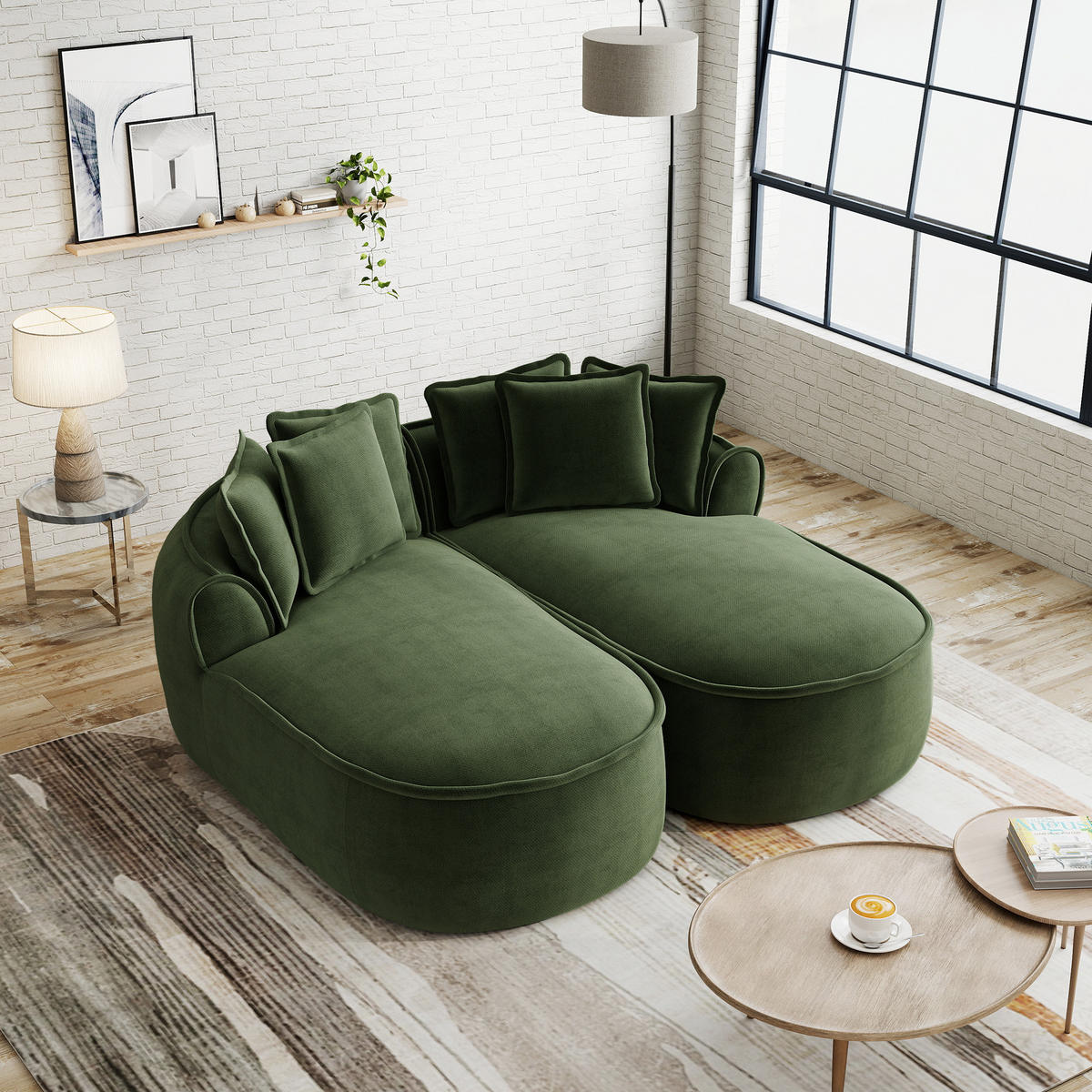 2-SITZER Sofa 184x164x67 cm aus Chenille-Stoff rahmenlos modular, grün - Grün, Textil (164/67/184cm) - Luhomfu