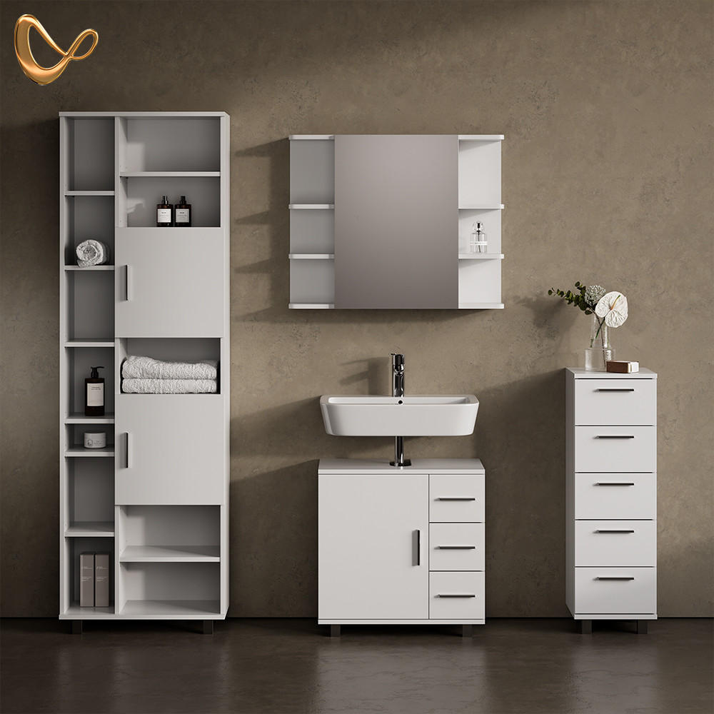 Thumbnail - Livinity® Badmöbel-Set, Weiß, Holzwerkstoff, 20 Fächer, 8 Schubladen, Rechteckig, 60x60x33 cm, Badezimmer, Badmöbelsets ...