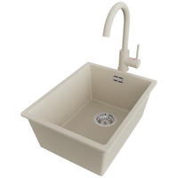 UNTERBAUSPÜLE GRANIT London, 2-er set Beige 36/47 cm 1 Becken + Küchenarmatur 32/20 cm + Ablauf-Set ab 40er Unterschrank - Chromfarben/Beige, Kunststoff (36/20/47cm) - Primagran