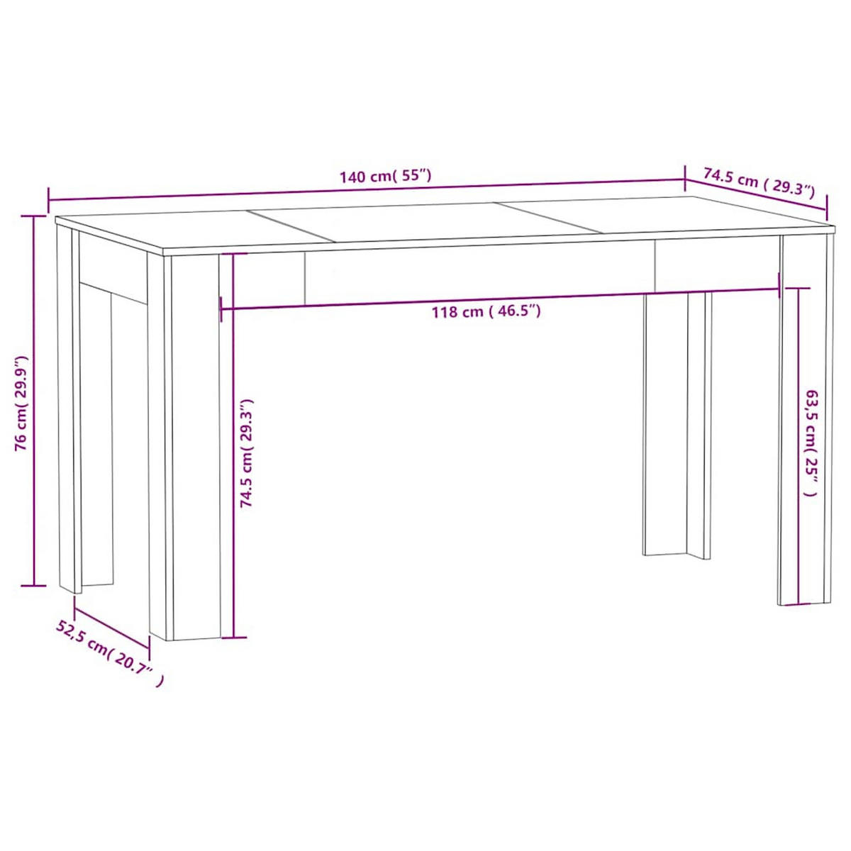ESSTISCH Grau Sonoma 140/74,5/76 Cm Holzwerkstoff - Grau, Holzwerkstoff (140/74.5/76cm) - vidaXL