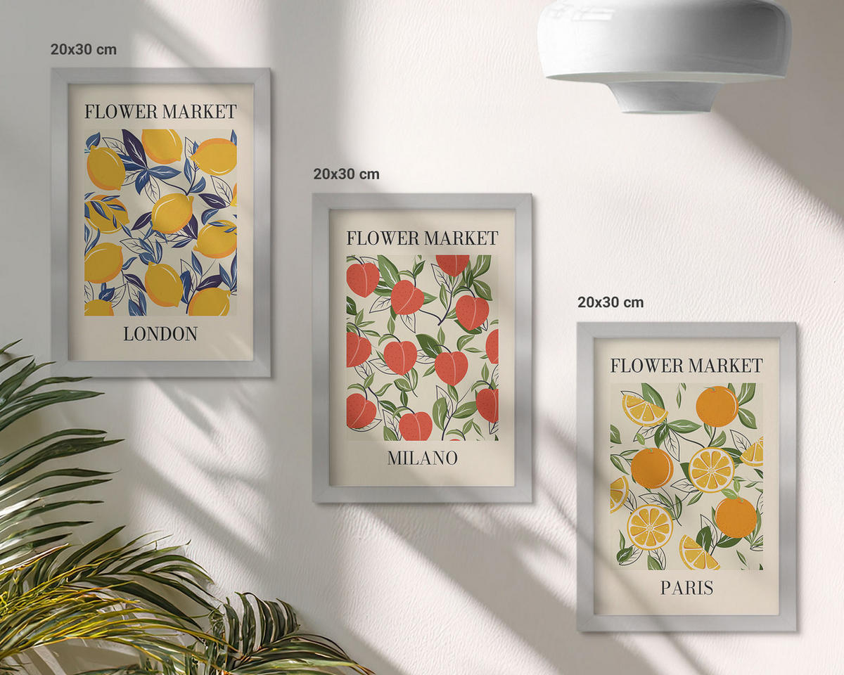 WANDBILDER 3er Set - 20x30 cm Silberner Rahmen - Blumenplakate in Städten - Silberfarben, Kunststoff (20/30cm) - ArtPrintCave