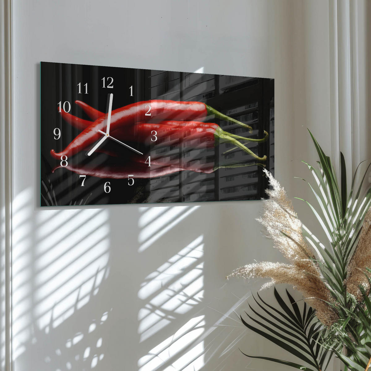 WANDUHR 60x30 cm - Kiwi - Schwarz, Glas (60/30/0.4cm) - TULUP