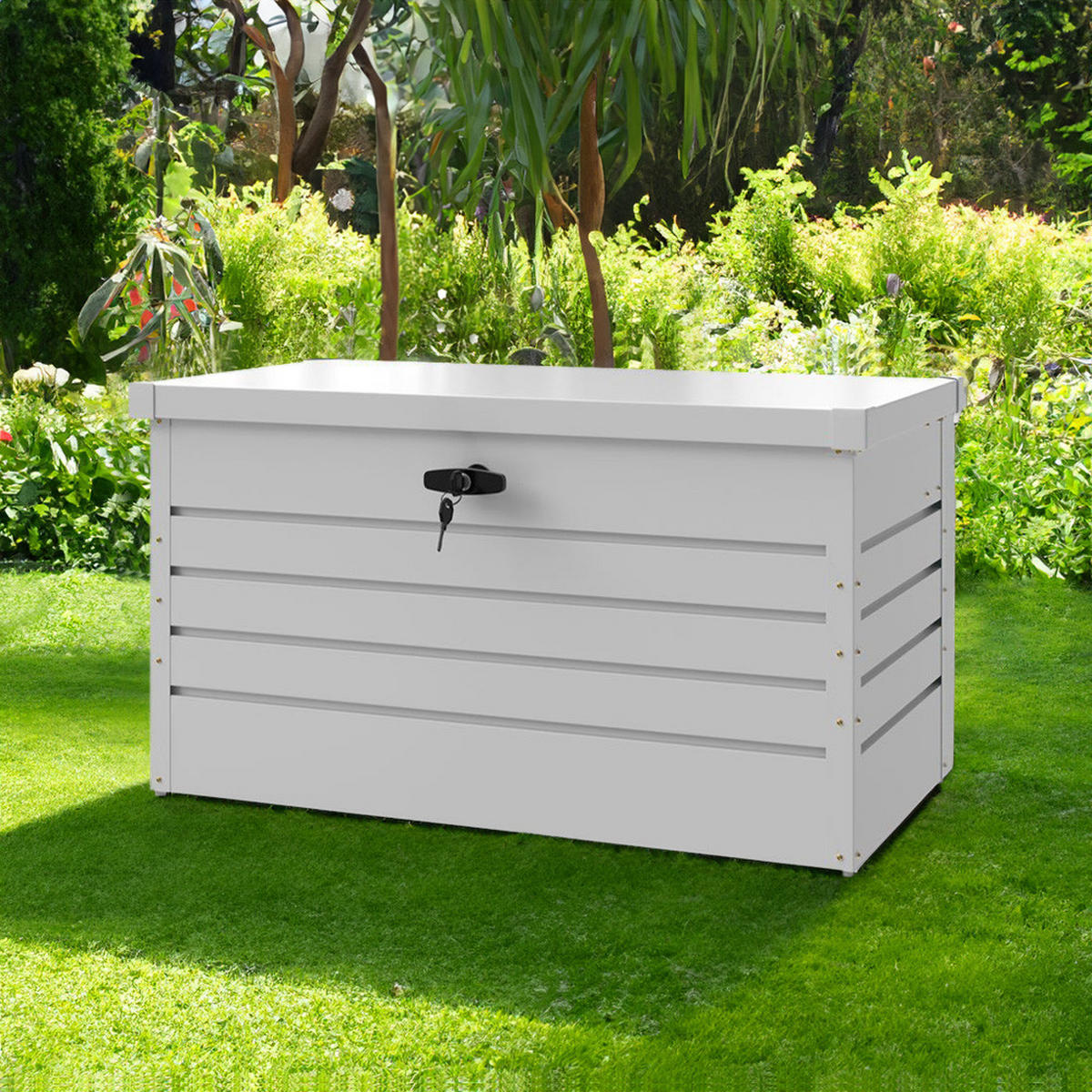 GARTENBOX Auflagenbox Kissenbox mit Schloss für Werkzeuge aus Metall in Anthrazit in AußenGarten abschließbar 60 x 114 x 53 cm 20 kg - Weiß, Metall (60/53/114cm) - Livingandhome
