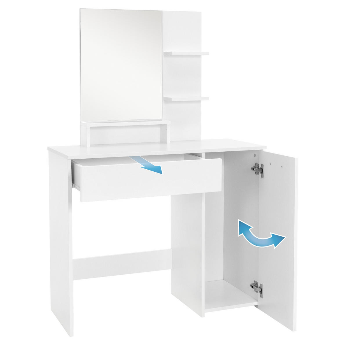 SCHMINKTISCH 90 cm Weiß mit Spiegel - Silberfarben/Weiß, Holzwerkstoff/Kunststoff (38/138/90cm) - ML-DESIGN