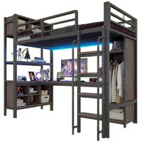 HOCHBETT 90/200 cm in Schwarz mit Schreibtisch, Kleiderschrank, Ablagefächern, LED und Steckdosen Metallbett - Schwarz, Holzwerkstoff/Metall (90/200cm) - STILVORA