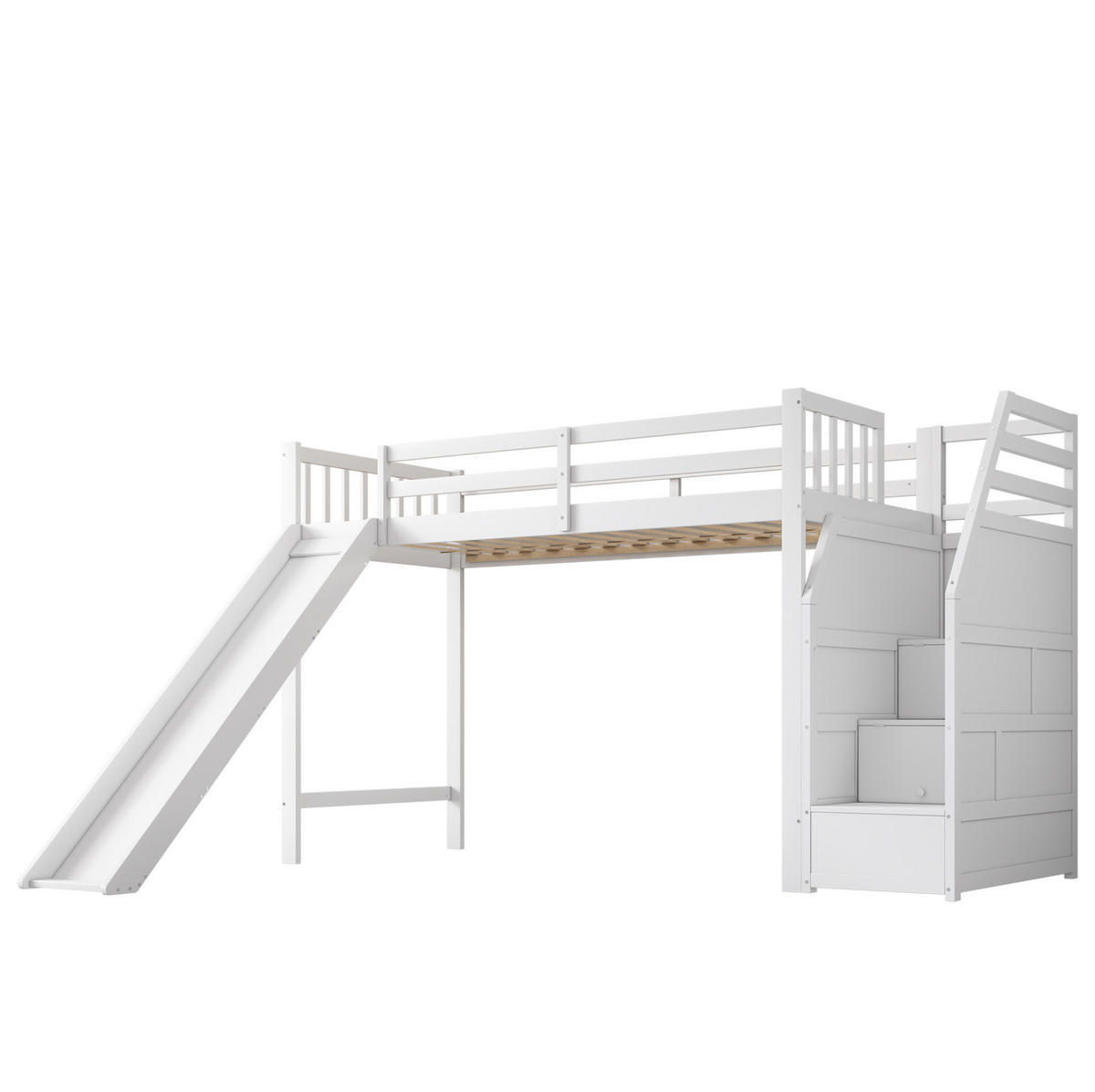 HOCHBETT 90/200 cm mit Rutsche, Ablageleiter und EN747-Zertifizierung aus Kiefer , Weiß - Weiß, Holzwerkstoff (90/200cm) - Redom