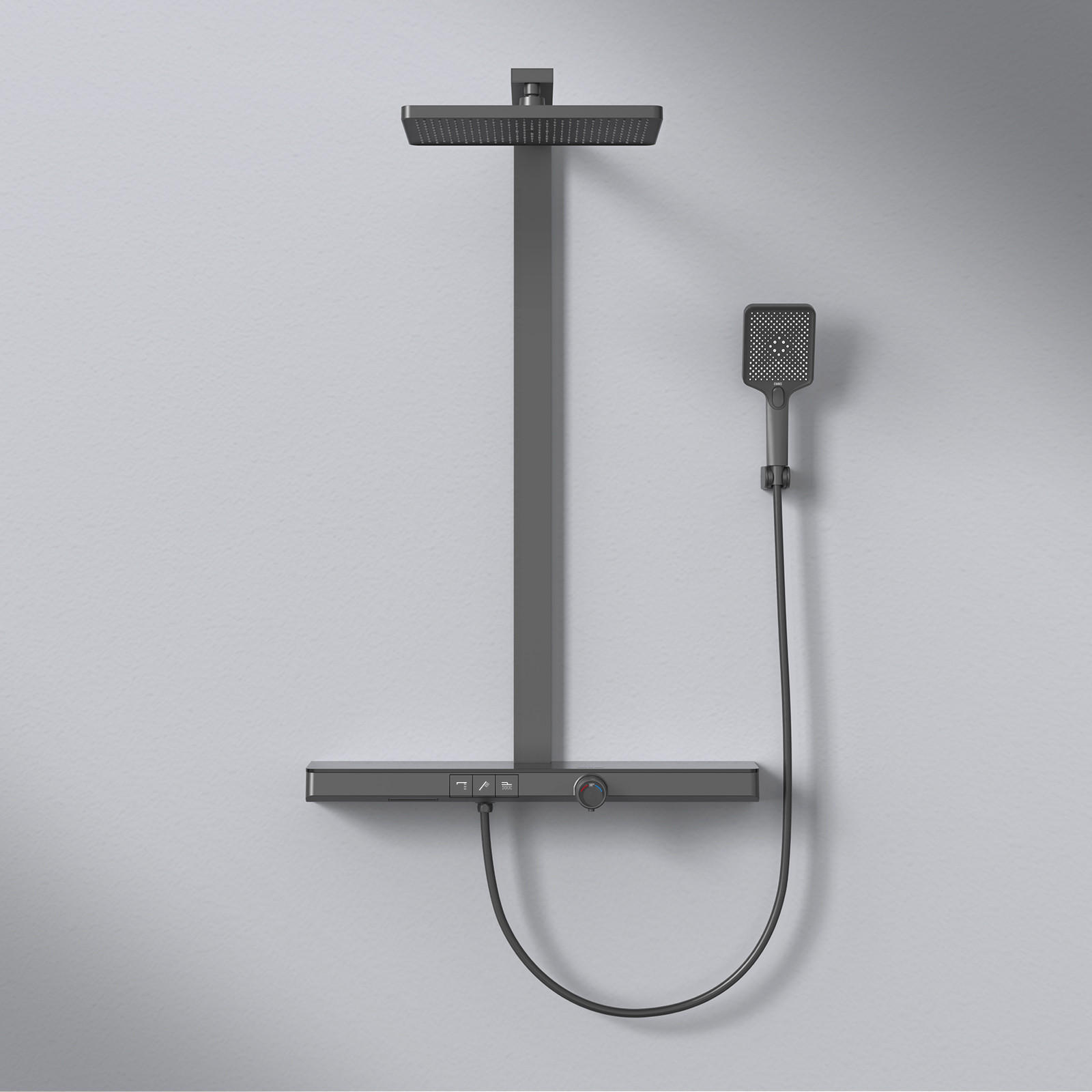 ÜBERKOPFBRAUSESET mit Großer Ablagefläche Brausethermostat Schwarz - Schwarz, Metall (66.5/198.6/71.1cm) - EMKE