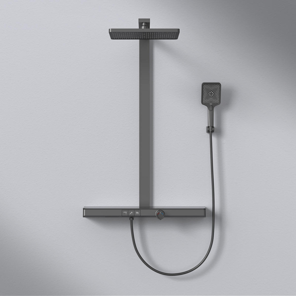 ÜBERKOPFBRAUSESET mit Großer Ablagefläche Brausethermostat Schwarz - Schwarz, Metall (66.5/198.6/71.1cm) - EMKE